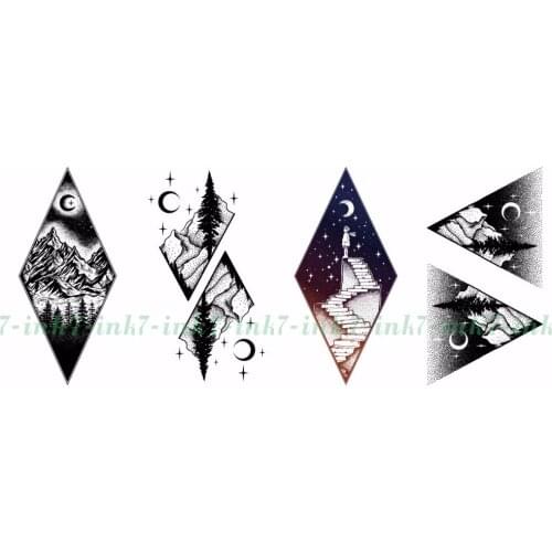 Water Transfer Fake Tattoo Stickers Hand Painted Starry Sky Mountain Tre Waterproof Temporary Tatto Flash Tatoo For Adults Kids