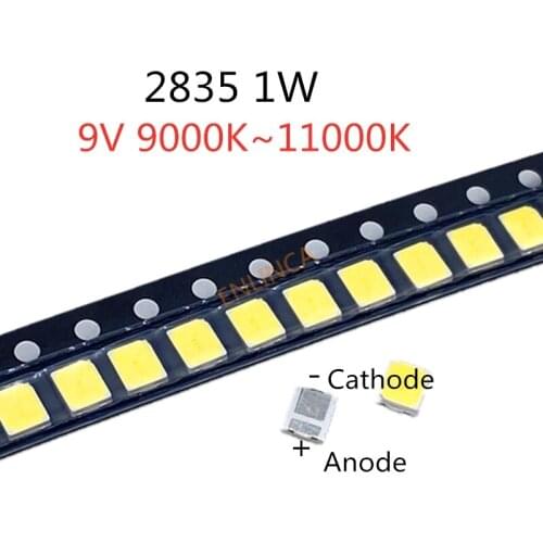50-500pcs SMD LED 2835 18V 1W Cold beads light Cool White 9000K- 11000K 1W 130LM Surface Mount PCB Light Emitting Diode