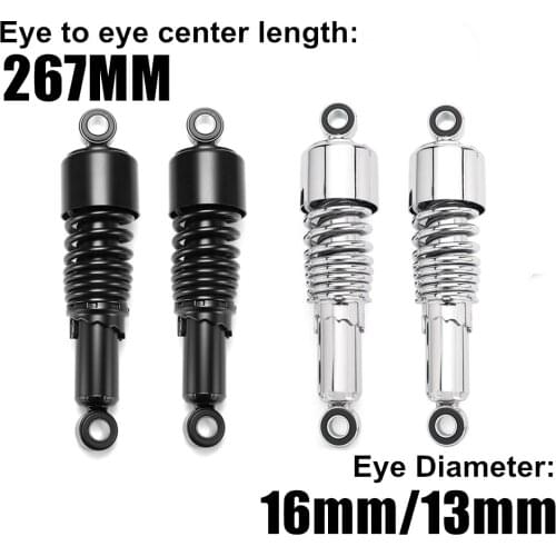 267mm Rear Progressive-Shocks Suspension Shock Absorber 16MM 13MM For Harley Dyna Sportster Touring 1200 Custom Roadster 883