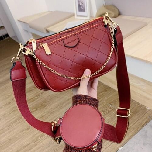 2021 New Messenger Shoulder Bag Female Broadband Chain Plaid Crossbody Bag Designer Letter Womens Handbag Small Purse 3 Bag Set