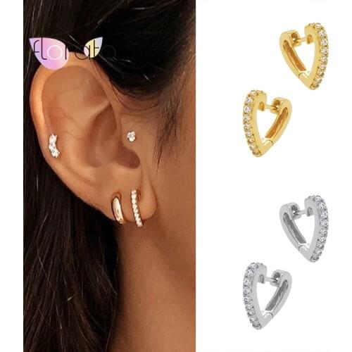 925 Sterling Silver Ear Buckle Heart Crystal Hoop Earrings for Women Bijoux Geometric CZ Earrings Statement Jewelry Gifts