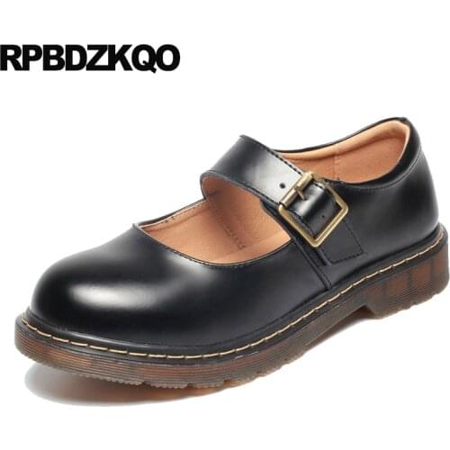 Black Retro Flats Red Wine Wide Fit Shoes Ladies Japanese School Round Toe Custom Mary Jane British Style Women Large Size 2019