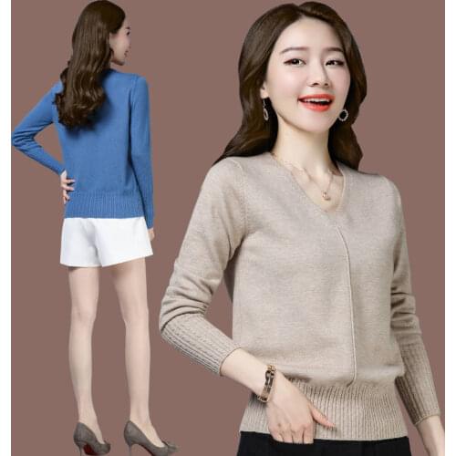 Spring And Autumn Sweater Womens New V-Neck Knitwear Solid Color Loose Thinning Base Shirt Fashion All-Match Korean Version
