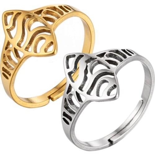 Trendy 2021 Hollow Out Geometric Rings for Women Unisex Stainless Steel Geography Rivers Eye Shape Adjustable Ring Accessories