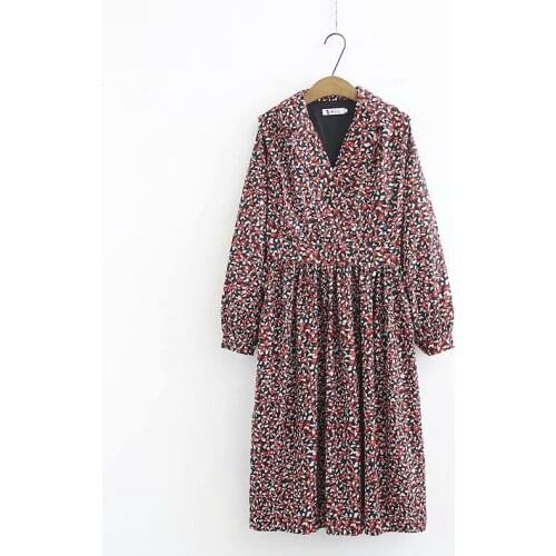 Plus Size Womens V-neck Dress Vintage Floral Printed Long Dresses Oversized Vestidos