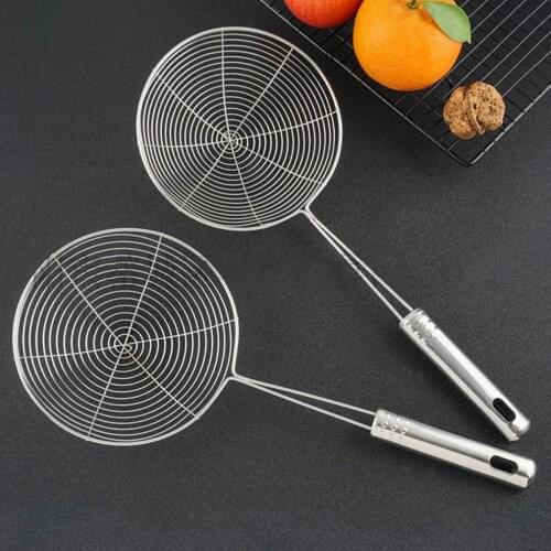 1pcs Kitchen Tools Silicone Handle Oil Pot Strainer Ladle Skimmer Oval Fine Mesh Stainless Steel For Food
