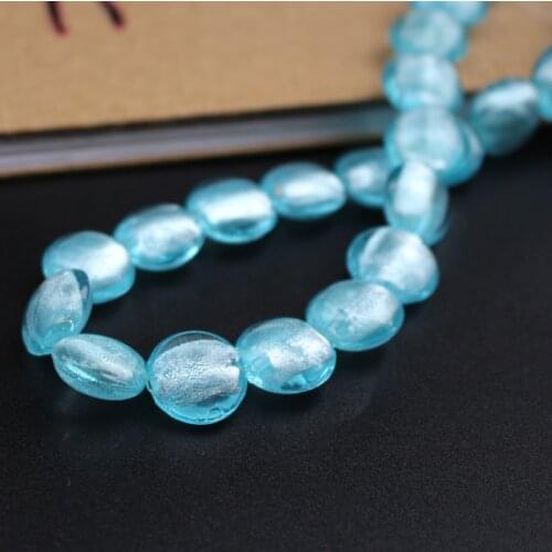 10Pcs 16.5mm Light Ocean blue Color Lampwork glass beads Foil Beads Round Flat for jewelry Making diy Accessories Handmade