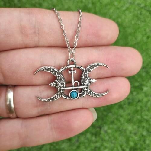 12pcs Gothic Double Crescent Moon Pendant With Turquoise Witch Gothic Jewelry