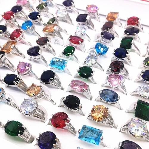 20pcs/Lot Mix Womens Jewelry Rings Silver Color Gold Zircon Fashion Party Ring Wholesale Simple Style Brand New