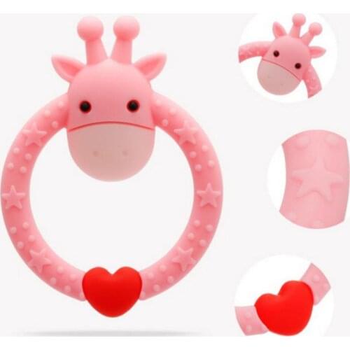 200pcs Baby Silicone Teether BPA Free Cartoon Deer Ring Teethers Infant Chew Charms Toddle Necklace Toys