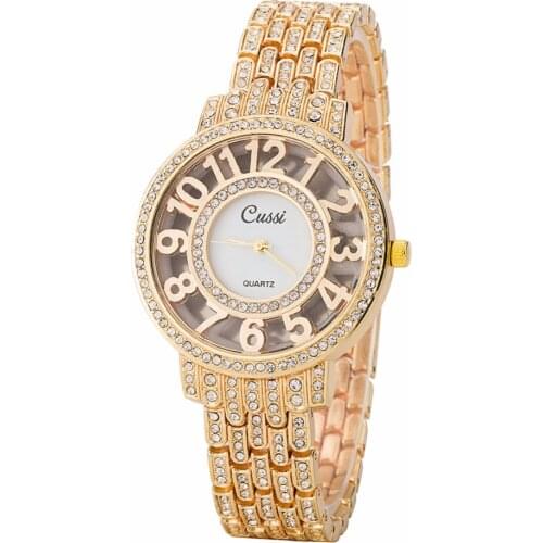 CUSSI 2018 Creative Womens Watches Gold Luxury Rhinestone Ladies Bracelet Watches Dress Quartz Wristwatch relogio feminino Gifts