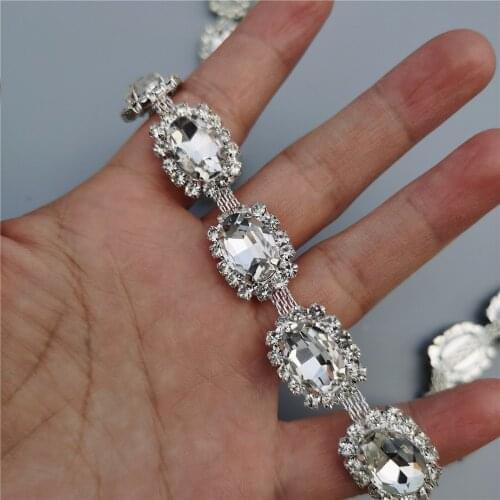 30cm Rhinestone Crystal Chain Bling Diamante Lace Diamond Trim Ribbon Necklace Applique Gem Sparkle Wedding Dress 0.59" Width