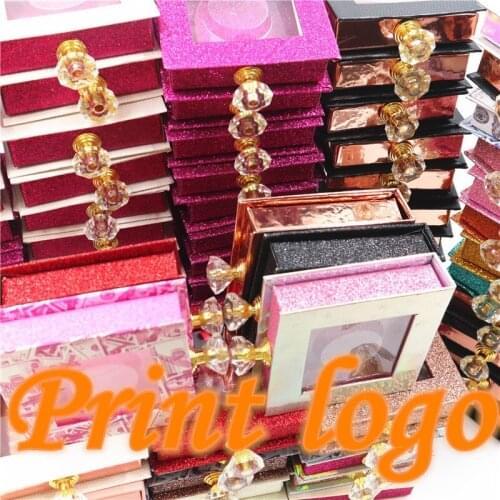 3d Mink Lashes Glitter Case box wholesales Crystal handle 25mm False Eyelashes Packaging Box Lash Boxes Custom Your Logo