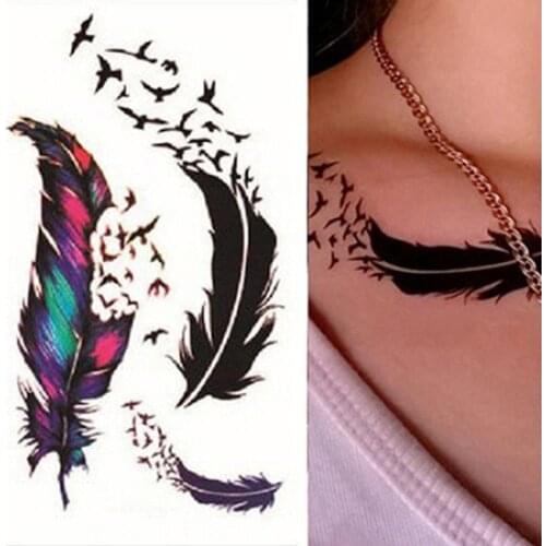 50% Hot Sale Womens Bird Wind Goosey Feather Body Art Waterproof Temporary Tattoo Sticker