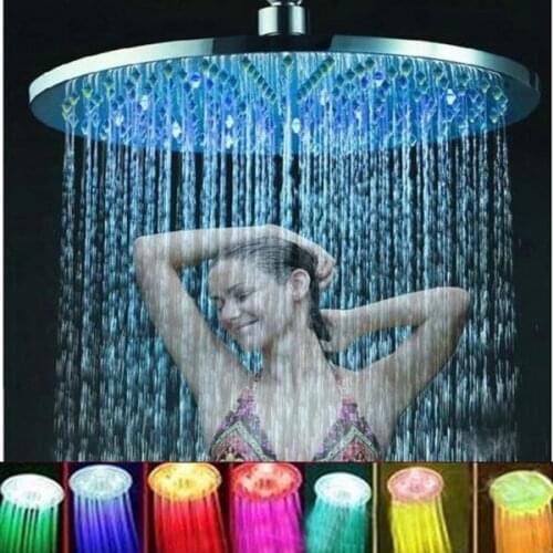 8 Inch RGB 7 Colors LED Light Shower Head Round Automatic Changing Water Saving Rain High Pressure Bathroom Rainfall Shower