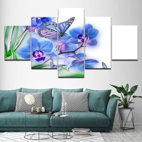 HD canvas painting blue butterfly with flower abstract poster for living room room decoration