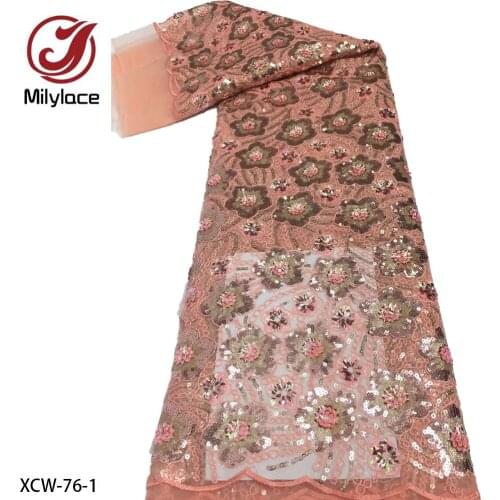 African Sequins Lace Fabrics 2021 High Quality Lace Material French Tulle Lace Fabric for Dress Sewing XCW-76