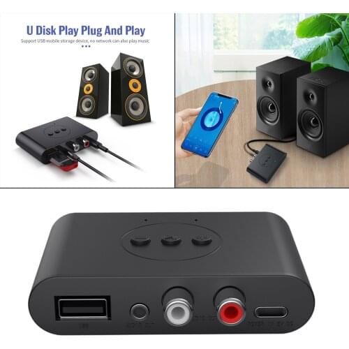 Bluetooth 5.0 Audio Receiver U Disk RCA 3.5mm AUX Port Stereo Music Wireless Adapter with Mic for Car Kit Speaker Amplifier
