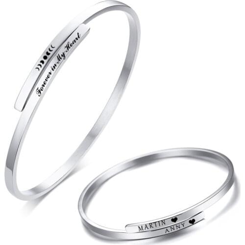 Thin Classic Personalized Custom Cuff Bracelet Women silver color Bangle Inspirational Gift For Her