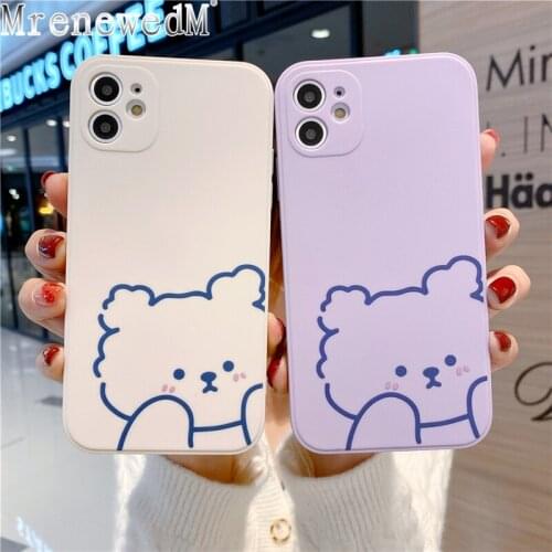 2021 New Cute Bear Phone Case For iPhone 11 12 Pro Max X Xs Xr MAX Mini SE 20 7 8 Plus Soft Candy Color Lovely Simple Back Cover