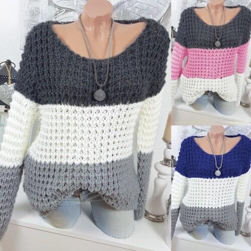 Color Block Sweater Womens Sweaters 2020 Jumpers Casual Long Sleeve Knitted Striped Oversized Fluffy Sweater Pullover Women