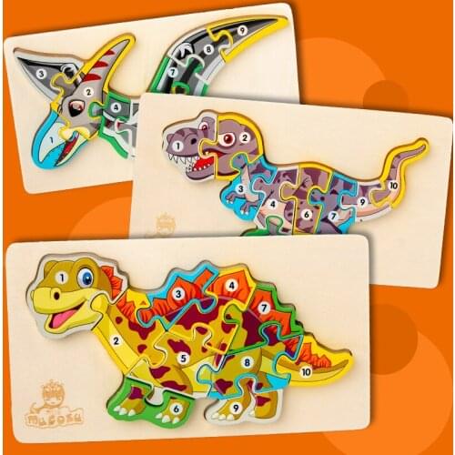 Wooden Puzzle Kids Toy Baby Wooden Jigsaw Puzzles Cartoon Dinosaur Early Educational Toys With Numbers And Letters For Children
