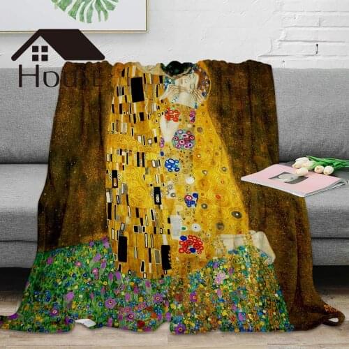 Gustav Klimt The Kiss Throw Blanket Flannel Blanket Machine Washable Blankets for Beds