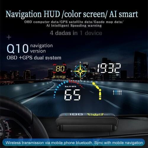 HUD Navigator Q10 Car Head up diaplay Projector On-board computer head-up Monitor OBD OBD2 Auto GPS Turbo digital speedometer