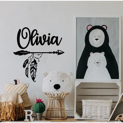 Personalized Name Wall Decal Bohemian Style Name with Arrow Wall Decals Nursery Kids Name Custom Vinyl Bedroom Decor Mural X305