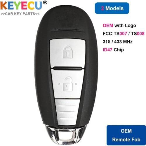 KEYECU OEM Smart Remote Control Car Key for Suzuki SX4 Swift Vitara S-Cross, Fob 2 Button - 315MHz/ 433MHz - MODEL: TS007/ TS008