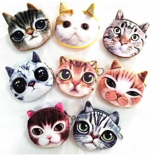 M019 Cute Cartoon A Variety Of Expressions Plush Cat Dog Coin Purse Wallet Card Bag Girl Women Student Gift Wholesale