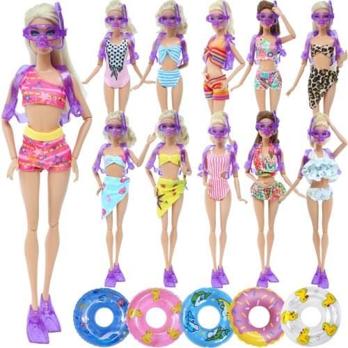 4PCS/Set Doll Swimsuits Clothes + Random 2Pcs Lifebuoy + 1Set Dive Equipment Accessories Swimming Outfit Clothes for Barbie Doll