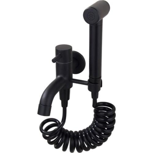 G1/2 Brass Multi-function Mop Pool Single Cold Faucet, Black Baking Paint One In And Two Out Sink Tap Toilet Spray Gun Set