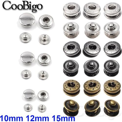 50set Pack Metal Press Studs Sewing Button Snap Fasteners Sewing Leather Craft Clothes Bags Garment 10mm 12mm 15mm
