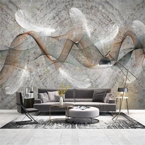 Milofi professional 3D large wallpaper mural modern minimalist abstract feather line retro TV sofa background wall mural
