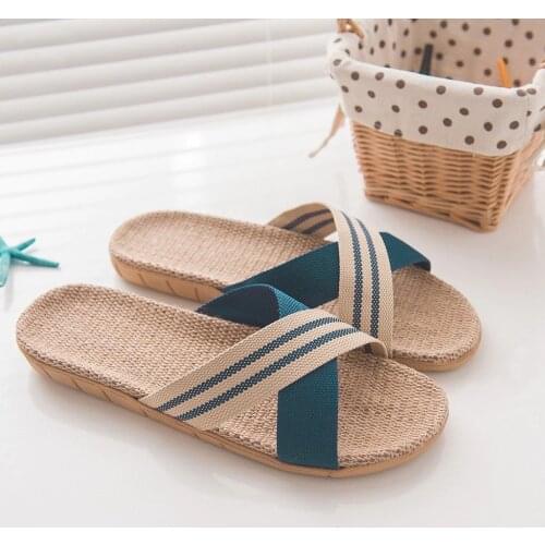2020 Fashion Men Bohemia Cross-tied Slippers Anti-slip Flax Linen Flip Flops Summer Beach Shoes Sandals zapatos hombre FN60