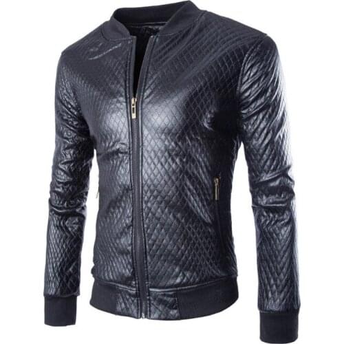 Hot Sale Leather Jacket Men New Slim Fit Plaid Motorcycle Leather Jacket Casual Vintage Male Jacket Zippers Coat High quality