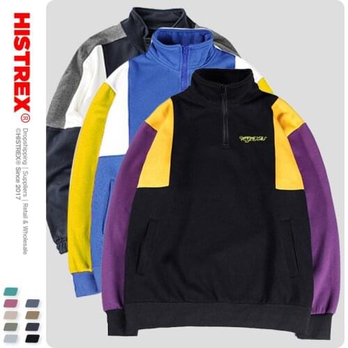 2021 Men Hispter Sweatshirt Turtleneck Harajuku Pullover Streetwear Vintage Half-Zip Cotton Autumn Women Sweatshirts Jacket Coat
