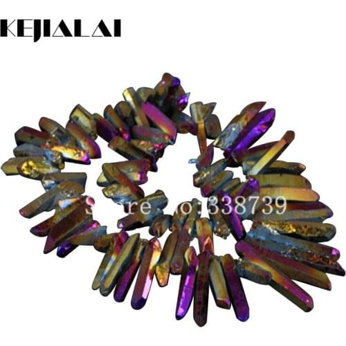 Raw Titanium Purple/Gold Quartz Crystal Points Sticks Druzy Pendant Spikes Rainbow Electroplated Drilled Briolettes Beads