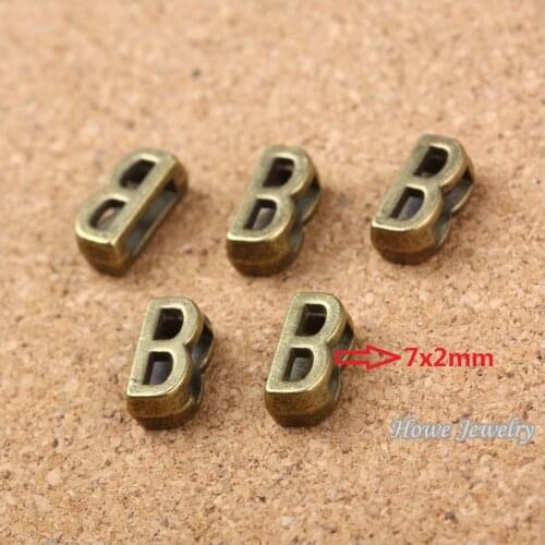 Wholesale 130 pcs Vintage Charms Letter B Antique bronze Fit Leather leather slide rope bracelet jewelry production 10064