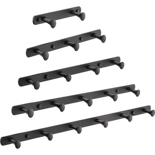 Oval Hook Wall Mounted Black 2/3/4/5/6 Holes Hooks Kitchen Wall Door Coats Clothes Towel Hat Row Hooks Robe Hooks Hanger