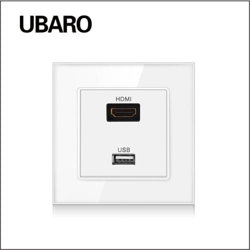 UBARO 86*86mm Type Tempered Crystal Glass Weak Current Signal Connection Wall Socket RJ45/RJ11/TV/HDMI Home Outlet Sockets