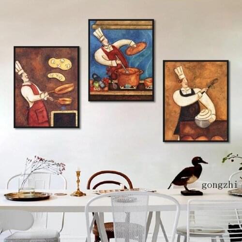 The Chef Cooking Food Pan Spoon Nordic Posters Canvas Painting and Prints Kitchen Wall Art Pictures for Living Room Decoration
