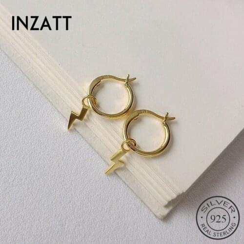 INZATT Real 925 Sterling Silver Geometric Lightning Hoop Earrings For Charming Women Party Hyperbole Fine Jewelry Gold Color