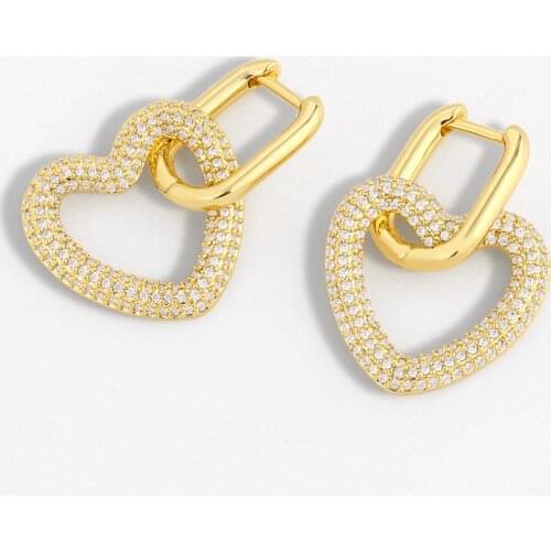 CZ Micro Pave Heart Drop Earrings For Women Stone Crystal Huggies Gold Dangles Earrings Women Statement Jewelry Gifts ersu11