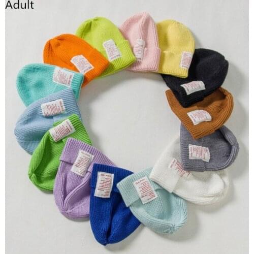 Men Women Hat Winter Soft Warm Adult Beanie Hat Unisex Candy Color Crochet Elasticity Applique Knit Hats Fashion Casual Cap