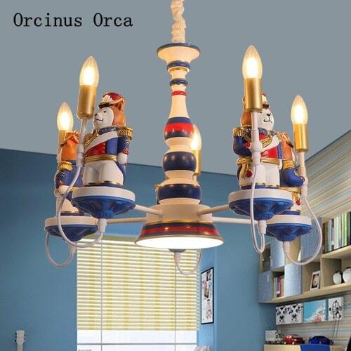 Mediterranean Blue animal chandelier boy bedroom childrens room lamp creative cartoon British style led Chandelier