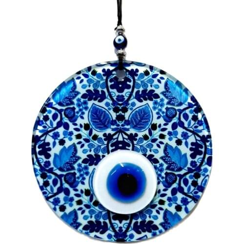 Leaf Pattern Handmade Glass Evil Eye Bead, Leaf Pattern Glass Evil Eye Bead Wall Decor