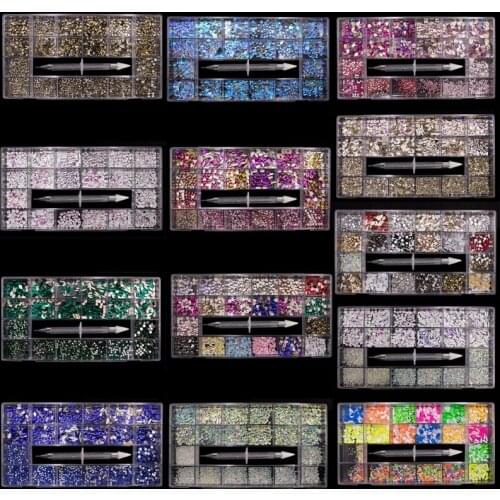 Nail Rhinestones Kit Multi Shapes Crystal AB Rhinestones Diamonds and Gems for Nail Mixed Sizes Flatback Nail Jewels