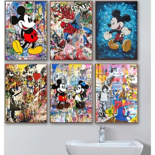 Disney Funny Mickey Mouse Graffiti Art Canvas Paintings Poster and Print Wall Street Art Pictures for Living Room Decoration